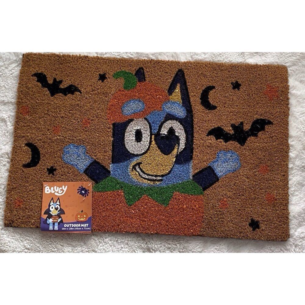 Bluey Halloween Coir Door Mat 18 X 28” Bats Pumpkin Jack O Lantern NEW‎